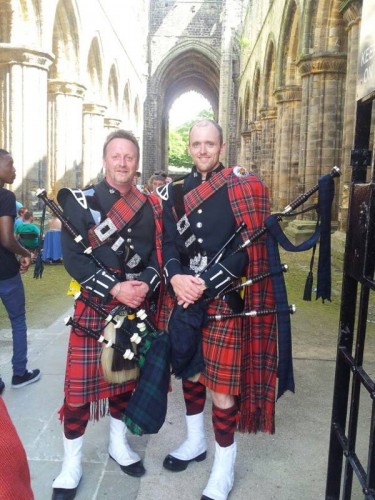 Rob & Pete from City of Leeds Pipeband in Kirkstall Abbey